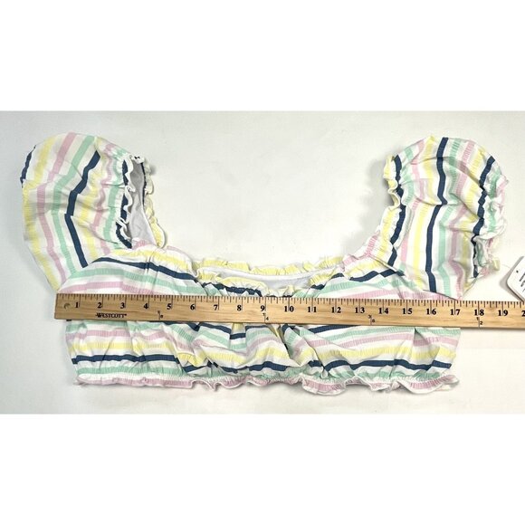 COCOFREE Womens XL Pastel Stripe Puff Sleeve Bandeau High Waist BIKINI Swimsuit - Picture 3 of 8